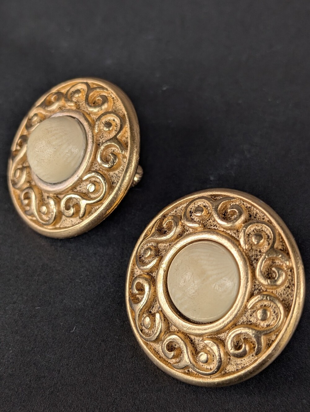 Vintage Napier Clip On Gold Tone Art Deco Quiet Luxury Round Earrings